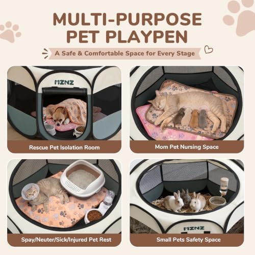 Dog Cat Small Animal Puppy Playpen Crate with 3 Blankets, Small, Grey - Image 3