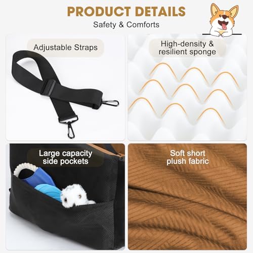 JOEJOY Dog Car Seats for Small Medium Dogs Under 35lbs, Dog Booster Seat with Detachable Washable Cover and Cushion, Memory Foam Pet Car Seat with Safety Belt and Storage Pockets (Brown) - Image 6