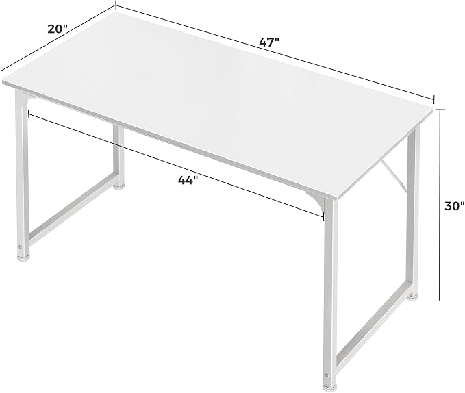 Huuger Computer Desk, 48 Inch Office Desk, Gaming Desk with Storage, Writing Desk Work Desk for Home Office, Study, Modern Simple Desk, Large Legroom, Metal Frame, White - Image 3