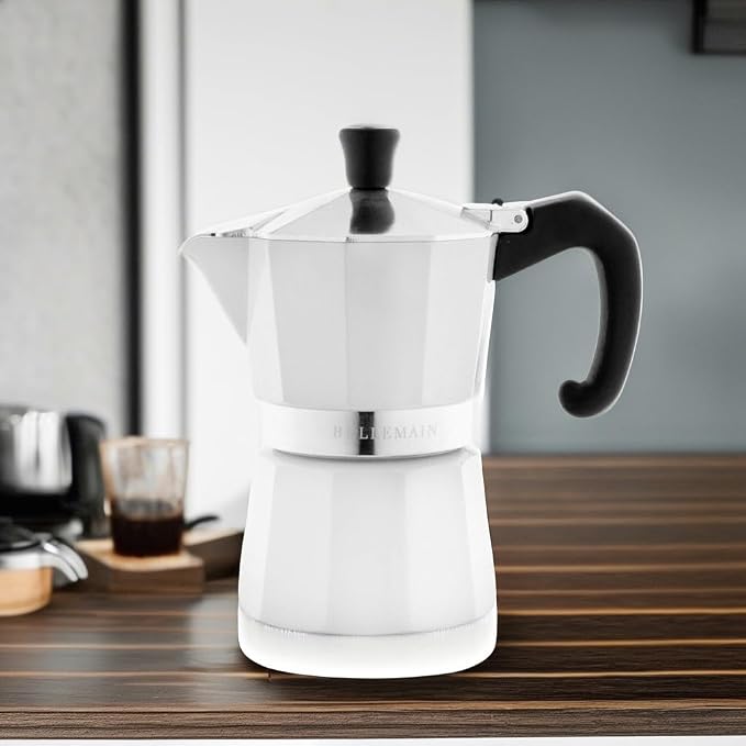 Bellemain Stovetop Espresso Maker Moka Pot (White, 3 Cup) | Classic aluminum design brews rich espresso at home or camping, with an easy-to-use and easy-to-clean design. - Image 5