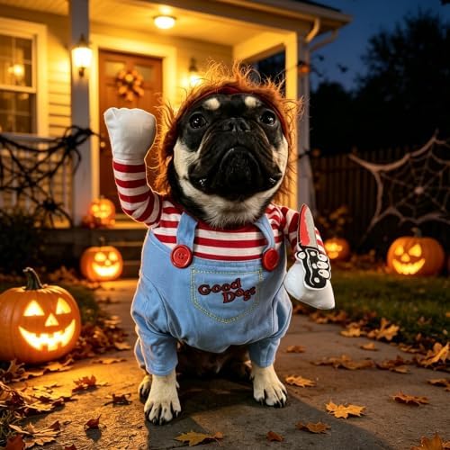 Dog Halloween Costumes, Funny Dog Killer Doll Costume with Wig and Knife, Adjustable Pet Halloween Cosplay Costume for Small Medium Large X-Large Dogs (Medium) - Image 5