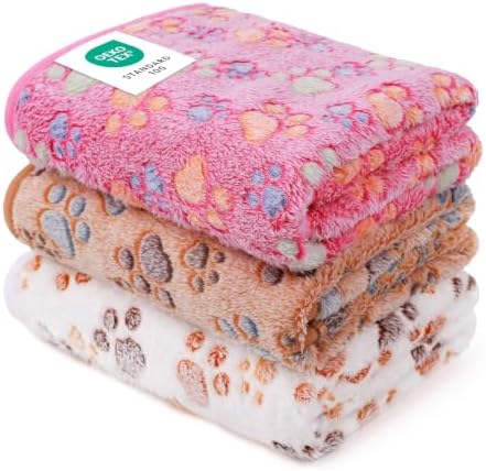 Luciphia 1 Pack 3 Blankets Super Soft Fluffy Premium Fleece Pet Blanket Flannel Throw for Dog Puppy Cat Paw Brown/Pink/White Large(41x31 inch) by luciphia