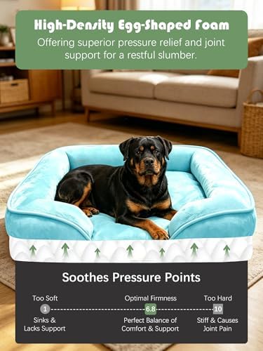 Spotted Play Orthopedic Dog Bed with Sides - Sofa Beds for Extra Large Dogs, Supportive Foam Pet Couch Bed with Washable Removable Cover, Waterproof Lining and Non-Slip Bottom, Ice Blue - XL - Image 4