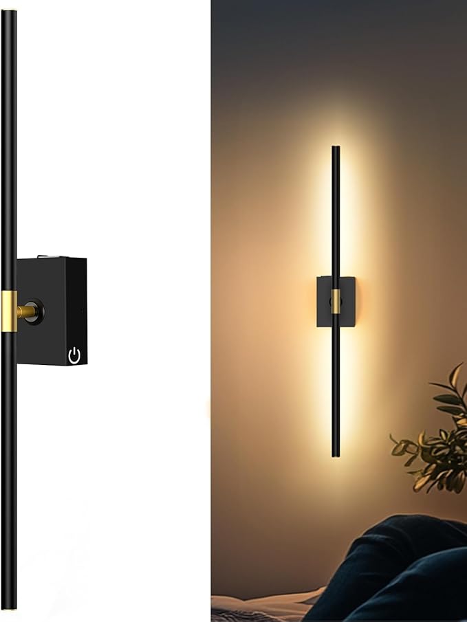iThird Wall Sconce Battery Operated Wall Light: 10000mAh Wireless Wall Sconces with Remote Control, 360° Rotate Rechargeable Wall Scone for Bedroom Living Room Bathroom Hallway, 31.5 Inch, Black by iThirdHomeOutdoorLighting