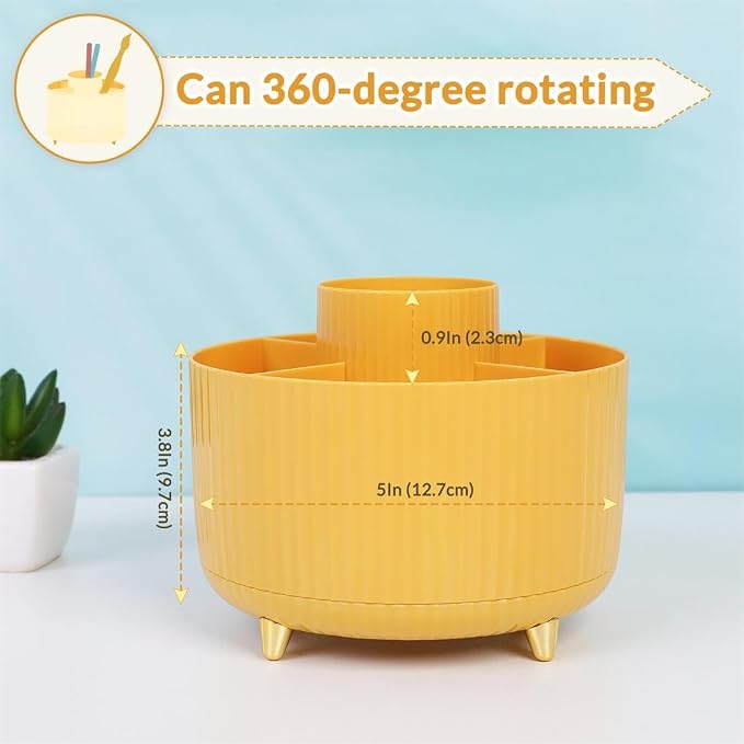 SKYDUE 360 Degree Rotating Desk Organizer, Dual-Purpose Pencil Pen Holder, Rotating Desk Pen Organizer with 5 Slots, Pencil Cup for Office, School, Home - Image 2