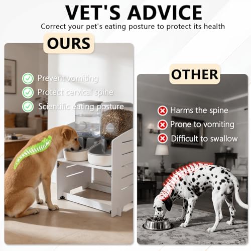 Elevated Gravity Pet Feeder & Water Dispenser Combo for Medium/Large/Senior Dogs - 4L/135oz Capacity, 5 Adjustable Height Settings, Cervical-Friendly Design Reduces Neck Strain - Image 3
