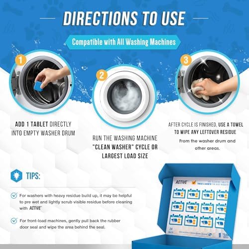 ACTIVE Washing Machine Cleaner for Pet Owners Enzymatic Deep Clean Descaler for Cat & Dog Hair, Urine, Odor, Residue, 24 Septic-Safe Tablets for Top Load, Front Loader, HE Washer Tub - 1 Year Supply - Image 3