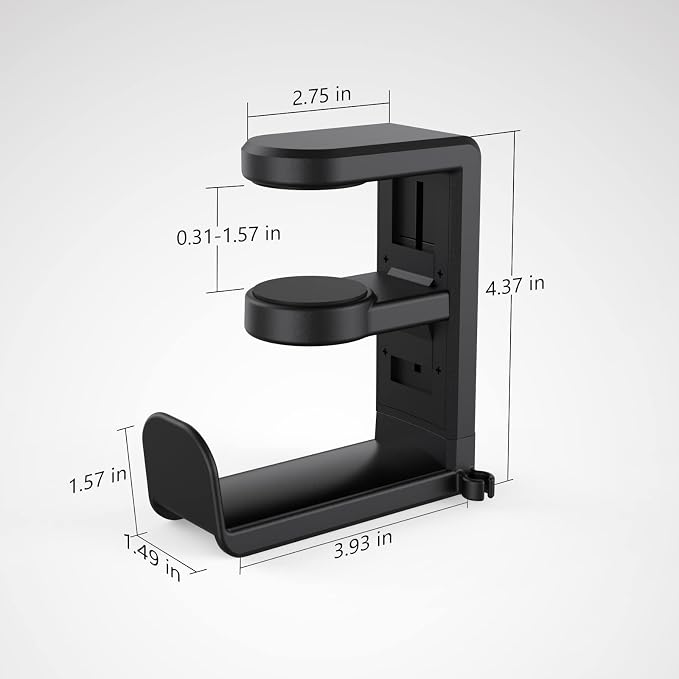 Rotating Headphone Stand - EURPMASK PC Gaming Headset Stand, Adjustable Clamp-on Headphone Holder, Headphone Hanger Hook Under Desk with 360 Degree Swivel&Cable Clip Organizer - Black, 2 Pack - Image 6