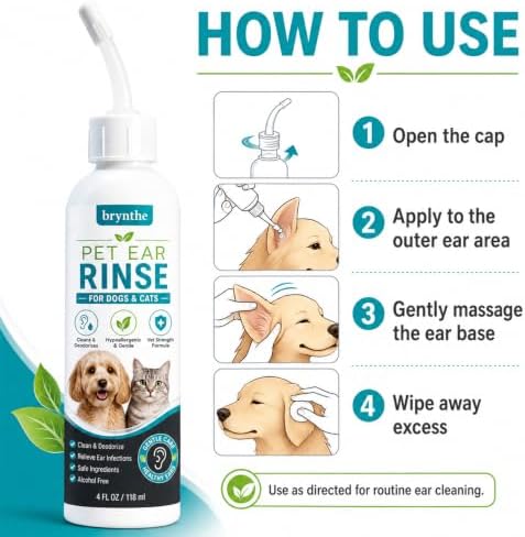 Brynthe Pet Ear Rinse, for Dogs and Cats, Gentle Cleaning Solution Washes Away Wax, Dirt & Debris, Easy-Apply Liquid Formula for Routine Ear Grooming，1pc - Image 2