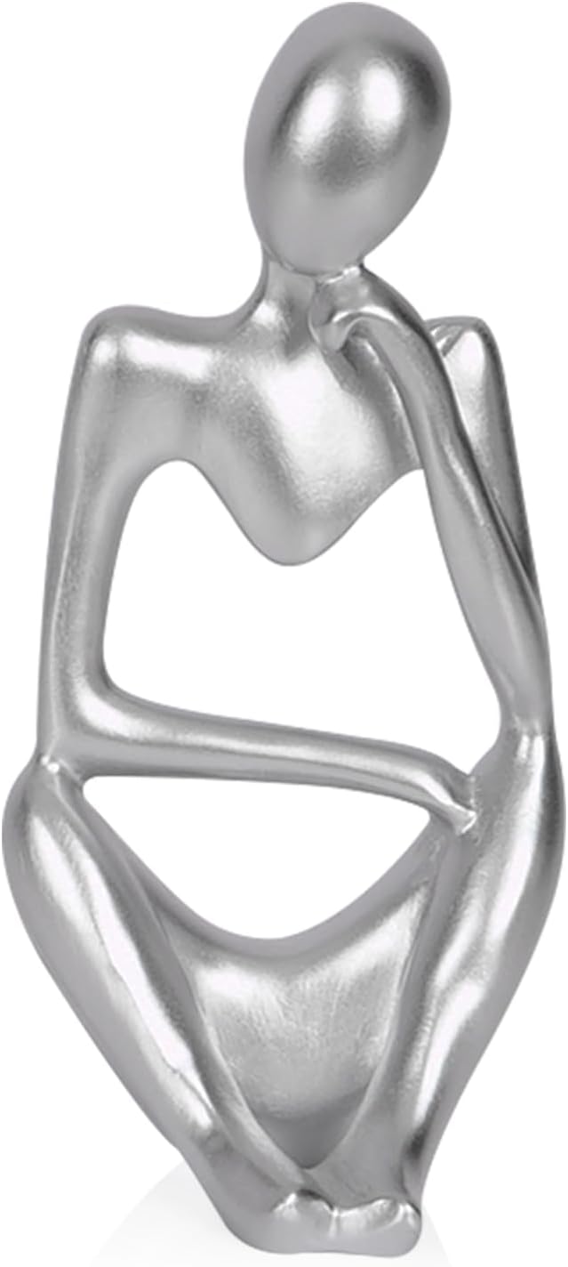 Sandstone Resin Thinker Style Abstract Sculpture Statue Collectible Figurines Home Office Bookshelf Desktop Decor (Small Silver, Right) by Ozzptuu