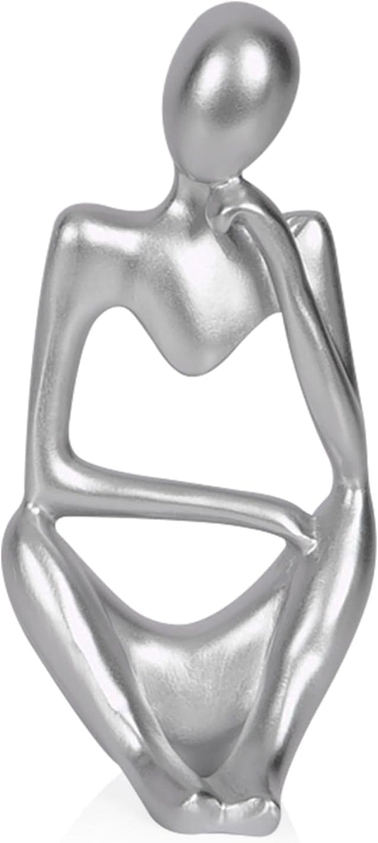Sandstone Resin Thinker Style Abstract Sculpture Statue Collectible Figurines Home Office Bookshelf Desktop Decor (Small Silver, Right) by Ozzptuu
