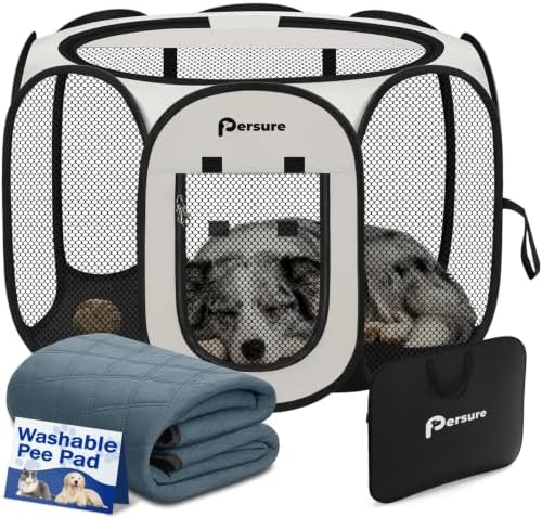 Persure Dog Cat Playpen Tent Crate Cage with Washable Pee Pad (White,Large) by PERSURE