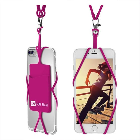 Gear Beast Cell Phone Lanyard - Universal Neck Phone Holder w/Card Pocket and Silicone Neck Strap - Compatible with Most Smartphones, Hot Pink by GearBeast