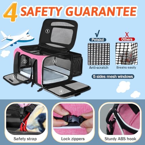 Petskd Top and Side Expandable Small Pet Carrier Airline Approved, Pink - Image 6