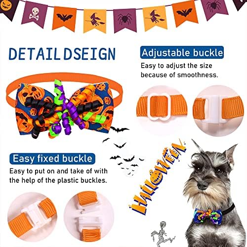 22Pcs Halloween Pet Bow Tie Set, Adjustable Halloween Neck Tie with Pumpkin Ghost Bat Decor for Pet Cats and Dogs - Image 6