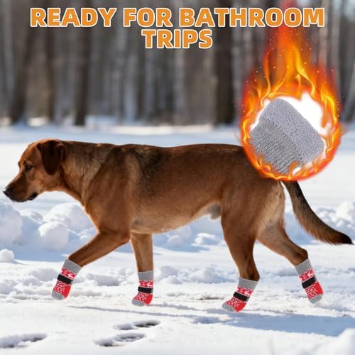 KOOLTAIL Dog Socks to Prevent Licking Paws, Dog Christmas Outfit Shoes for Winter Snow Pavement, Warm Fleece Pet Boots & Paw Protector for Hardwood Floors Anti Slip, Small Medium Large Size, Red M - Image 3