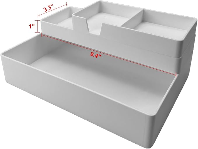 Amazon Basics Rectangular Plastic Desk Organizer, Half Accessory Tray for Office Supplies and Workspace Organization, 9.4" x 3.3" x 1", White (Pack of 2) - Image 2