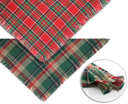 Christmas Dog Bandanas 2-Pack XL,Red-Green Plaid Scarf w/Tassels for Dogs - Image 3