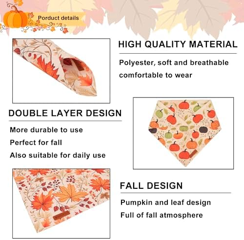 ADOGGYGO Fall Dog Bandana, Pumpkin Maple Leaf Fall Bandana for Dog, Large - Image 5