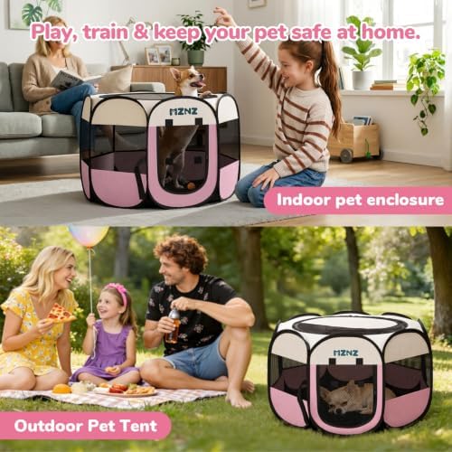Dog Cat Small Animal Puppy Playpen Crate, Small, Pink - Image 5