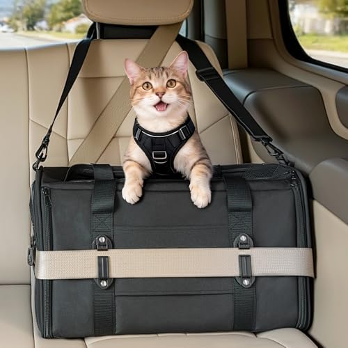 PETSFIT Large Cat Carrier with Patented Safety Buckles,Big Cats Up to 20 lb by Petsfit