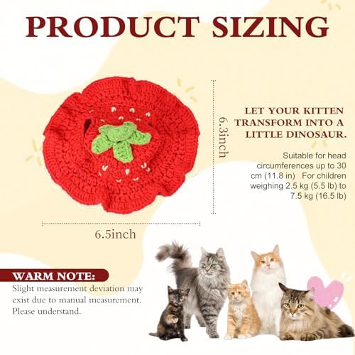 Strawberry Cat Hat, Cotton & Soft Cute Knitted Hats for Cats Birthday Party Christmas Puppy Hat for Small Pets (Red, M) - Image 6