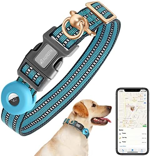 Auroth Airtag Dog Collar, Adjustable Air Tag Case Holder Dog Collar for Medium Large Dogs, Airtag Dog Collar Holder with Heavy Duty D Ring Tangle Free by AurothPets