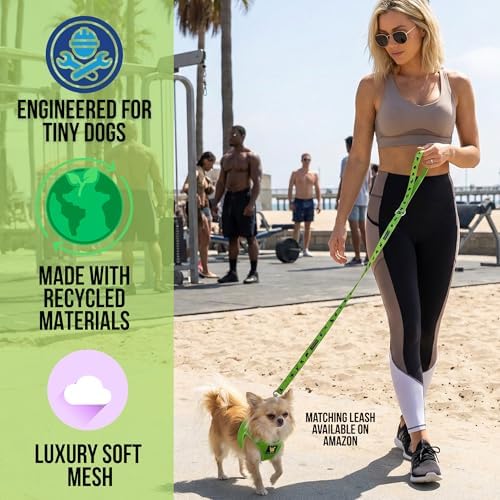 EcoBark Teacup Dog Harness, Luxury Soft Step in Dog Vest, Green, XXXS - Image 2