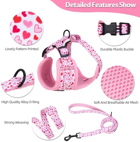 Dog Harness and Leash Set, Adjustable Dog Harness, Dog Leash, No Pull No Choke Puppy Harnesses for Walking Training for Small, Medium Pet (Little Love, XS(Chest 11-13", Neck 9-11")) - Image 4