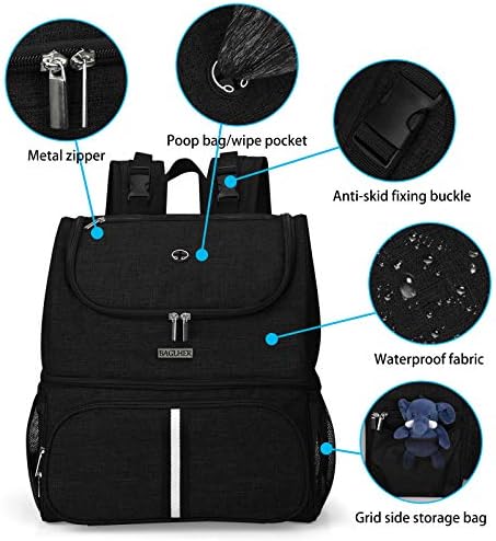 BAGLHER Pet Travel Bag, Double-Layer Pet Supplies Backpack (for All Pet Travel Supplies), Pet Travel Backpack with 2 Silicone Collapsible Bowls and 2 Food Baskets Black - Image 3