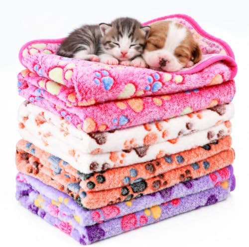 Tatuo 4 Pcs Fleece Dog Blankets for Puppy Cat, Mixed, 24 x 16 in, Paw by Tatuo