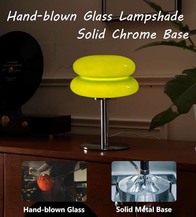 Glivpny Mushroom Lamp Table Lamp for Night Stands,Mid Century Modern Desk Lamps for Bedroom, Vintage Dimmable Bedside Small Cute Lamps, Cool Aesthetic House Warming Gifts New Home Decor (Green) - Image 3