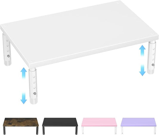ECOLOVI Wood Computer Monitor Stand Riser for Desk, 4-Height Adjustable Desktop PC Printer Laptop Stand Shelf, Desk Organizer Workspace Accessories for Home Office Supplies, White by ECOLOVI