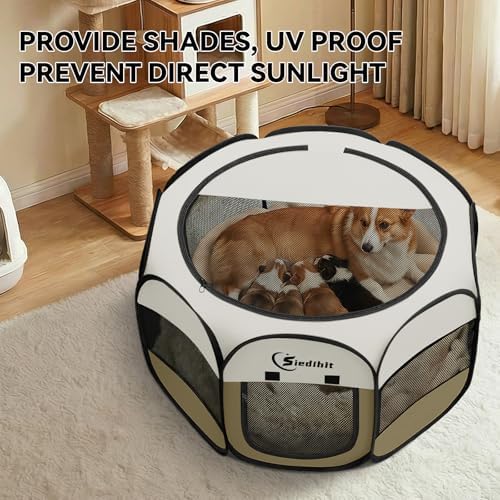 Siedihit Dog Cat Playpen Tent Crate Cage Indoor/Outdoor (Khaki,Medium) - Image 5