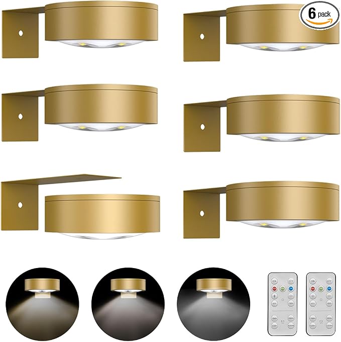 6-Pack Battery Operated Picture Light Magnetic Painting Light with 3 Lighting Modes,Remote and Dimmable Timer Art Display Light for Picture Artworking Frame Portrait,Wireless Wall Decor Puck Lights by Xuolder
