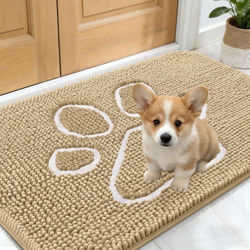 OLANLY Dog Door Mat for Muddy Paws 24x16, Paw Print Design Chenille Mud Mat by OLANLY