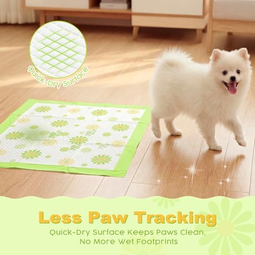 MIZOK Puppy Pads with Adhesive Tabs Green Daisy Prints Small 22x22in 100Ct - Image 5