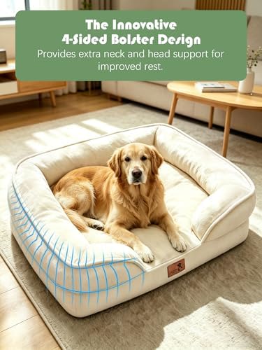 Spotted Play Orthopedic Dog Bed with Sides - Sofa Beds for Extra Large Dogs, Supportive Foam Pet Couch Bed with Washable Removable Cover, Waterproof Lining and Non-Slip Bottom, Ivory - XL - Image 5