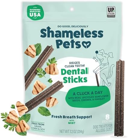Shameless Pets Dental Treats for Dogs, A Cluck A Day - with Digestive Support for Teeth Cleaning & Fresh Breath - Dog Bones Dental Chews Free from Grain, Corn & Soy by SHAMELESSPETS