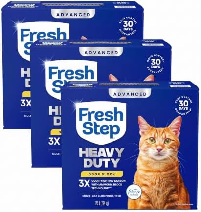 Fresh Step Heavy Duty Odor Block Advanced Multi Cat Clumping Litter with Febreze, 52.5 lb (Package May Vary),(17.5lb Pack x 3) by FreshStep