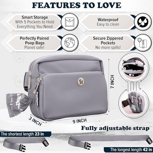 Puppington 3-in-1 Crossbody Dog Walking Bag & Treat Pouch with Matching Planet Safe Poop Bags & Built-In Dispenser - Zippered Pockets (Charcoal Gray) - Image 6