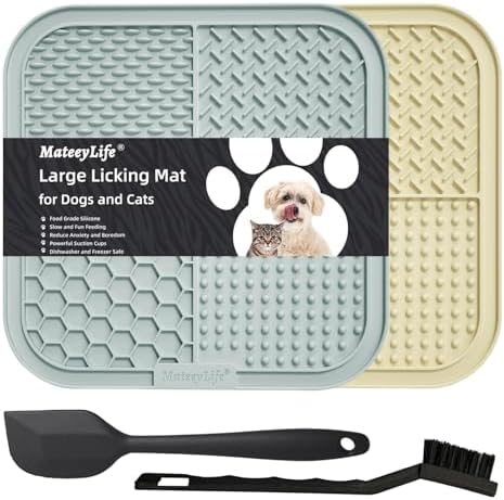 MateeyLife 2PCS Large Lick Mat for Dogs and Cats, Licking Mats for Dog Anxiety Relief, Cat Peanut Butter Lick Pad for Boredom Reducer, Dog Treat Mat Perfect for Bathing Grooming Gray&Beige by MateeyLife