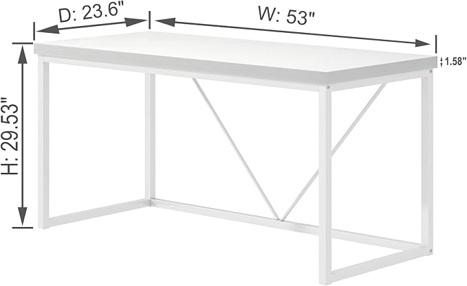 EXCEFUR Home Office Desk, Modern Wood Computer Desk, Wood Study Writing Table, Simple Gaming Executive Desk Workstation for Bedroom Living Room, White, 53 inch - Image 2