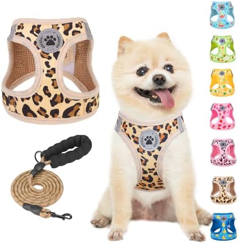 BEAUTYZOO Step in Dog Harness and Leash Set,Reflective Dog Harness No Pull No Choke Puppy Harness for Small Medium Large Dogs Cats,Soft Padded Mesh Vest Harnesses for Girl Boy Pets,Leopard Khaki S by BEAUTYZOO