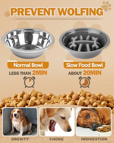 Jovrun Elevated Dog Bowls for Medium Large Dogs with Mat, Non-Slip Dog Feeder with 1*Stainless Steel Dishes & 1*Slow Feeder Bowl, 5 Heights Adjustable Raised Bowls for 3.15″-8.66″-9.84″-11.02″-12.2″ - Image 5