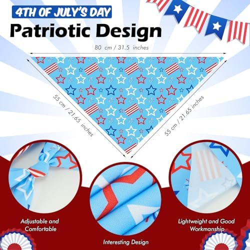 Weewooday 50 Pcs 4th of July Dog Bandanas Bulk for 1776 Patriotic 250th Anniversary Star Red White and Blue Independence Day Flag Scarf for Small Medium Large Outfit(Star, 31.5 x 21.7 X21.7 Inch) - Image 3