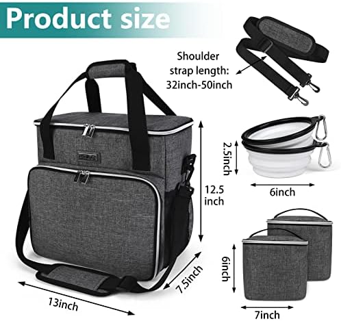 BAGLHER Dog Travel Bag, Pet Travel Bag (ALL Pet Travel Supplies), With 2 Pet Food Containers and 2 Collapsible Silicone Bowls; Essential Kits for Pet Travel Grey - Image 3