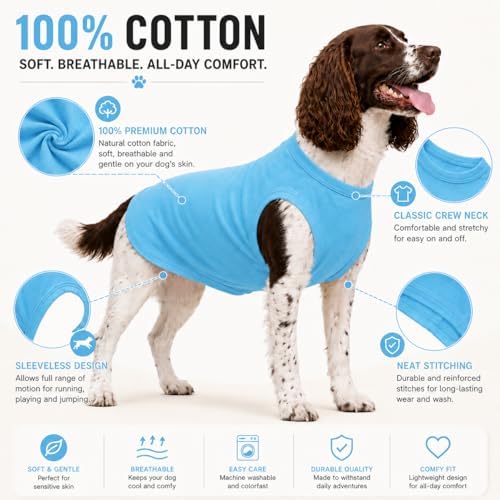 Pet Clothes Dog Clothing Blank T-Shirt Tanks Top Vests for Small Middle Large Size Dogs 100% Cotton Dog Summer Vest Classic (L, Lake-Blue) - Image 2