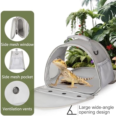 Bearded Dragon Carrier,Lizards Carrier, Small Animal Travel Carrier for Hedgehog Rat Parrot Bird Guinea Pig, Portable Guinea Pig Travel Carrier for 2(Grey) - Image 6