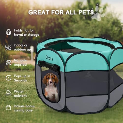 Goozii Pet Cat Playpen for Indoor Cats Enclosed, Puppy Dog Play Pen for Outdoor Travel Camping (Medium Size, Green & Dark Grey) - Image 3